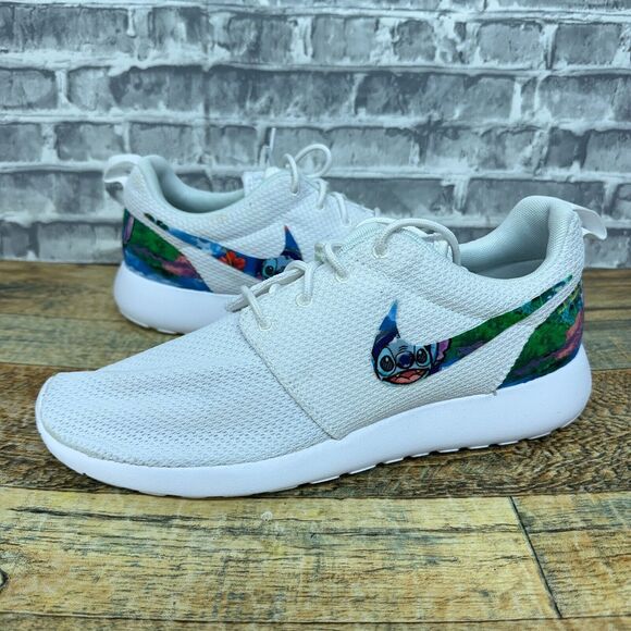 Nike Roshe One Triple White Lilo Stich Custom 511881-112 Mens Size 8 New - Picture 1 of 8